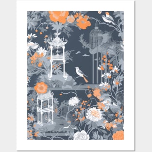 Whimsy Chinoiserie Toile Pagodas and bird Posters and Art